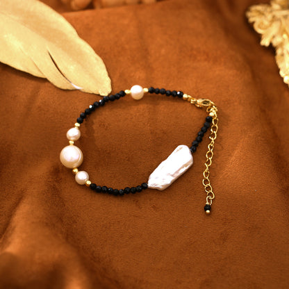 Baroque Natural Freshwater Pearl Black Spinel Bracelet