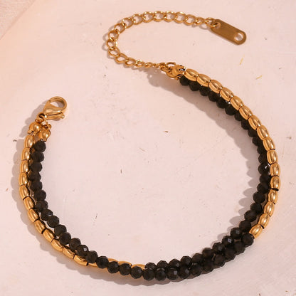 18K Gold Plated Natural Obsidian Beaded Waterproof Bracelet