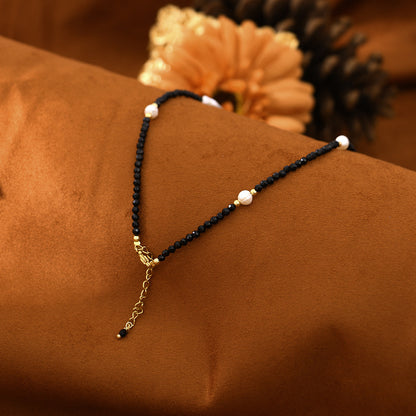 Baroque Natural Freshwater Pearl  Black Spinel Necklace