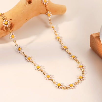 18K Gold Plated Color/White Daisy Necklace Waterproof