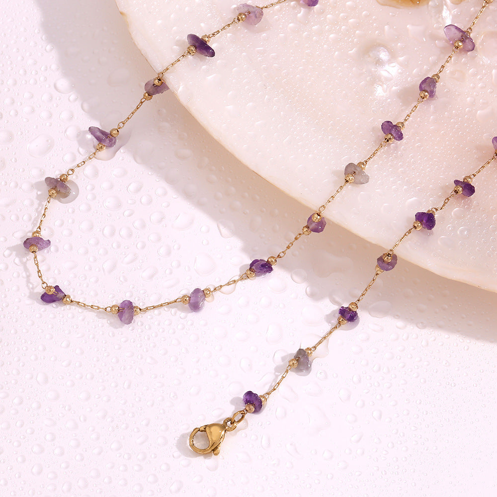 18K Gold Plated Amethyst Handmade Chain Waterproof Necklace