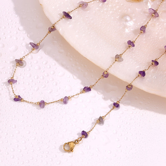 18K Gold Plated Amethyst Handmade Chain Waterproof Necklace