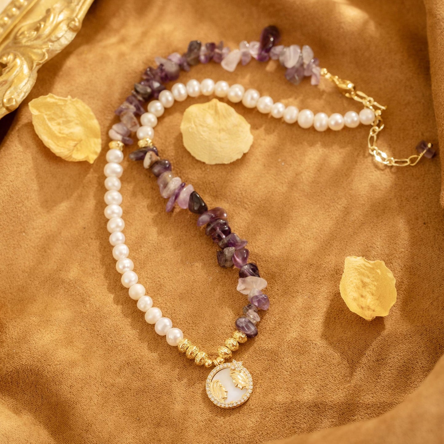 Amethyst Natural Freshwater Pearls Gold Plated Pendant Necklace