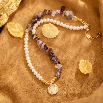 Amethyst Natural Freshwater Pearls Gold Plated Pendant Necklace