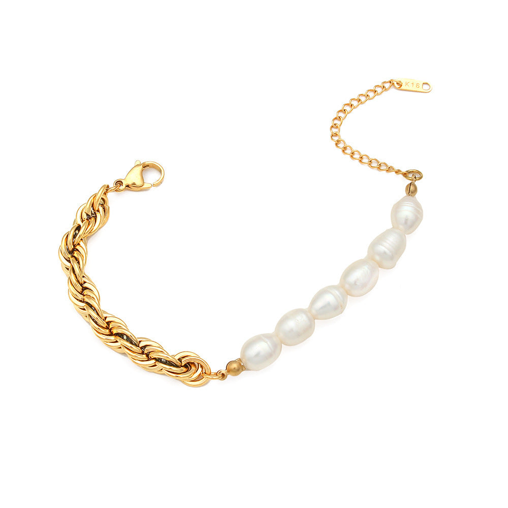 18K Plated Natural Freshwater Pearl Twist Chain Waterproof Bracelet