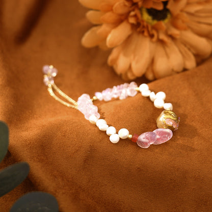 Baroque Rose Quartz Pomegranate Natural Freshwater Pearl Bracelet