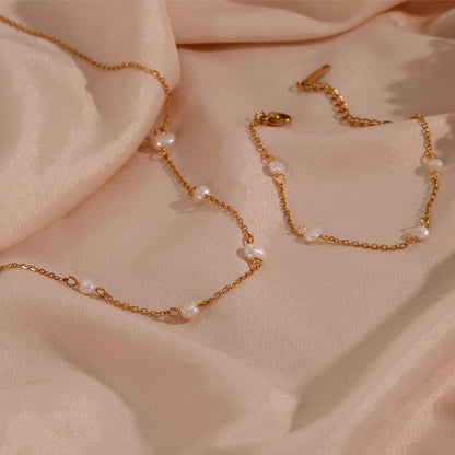 18k Gold Plated Freshwater Pearl Waterproof Bracelet