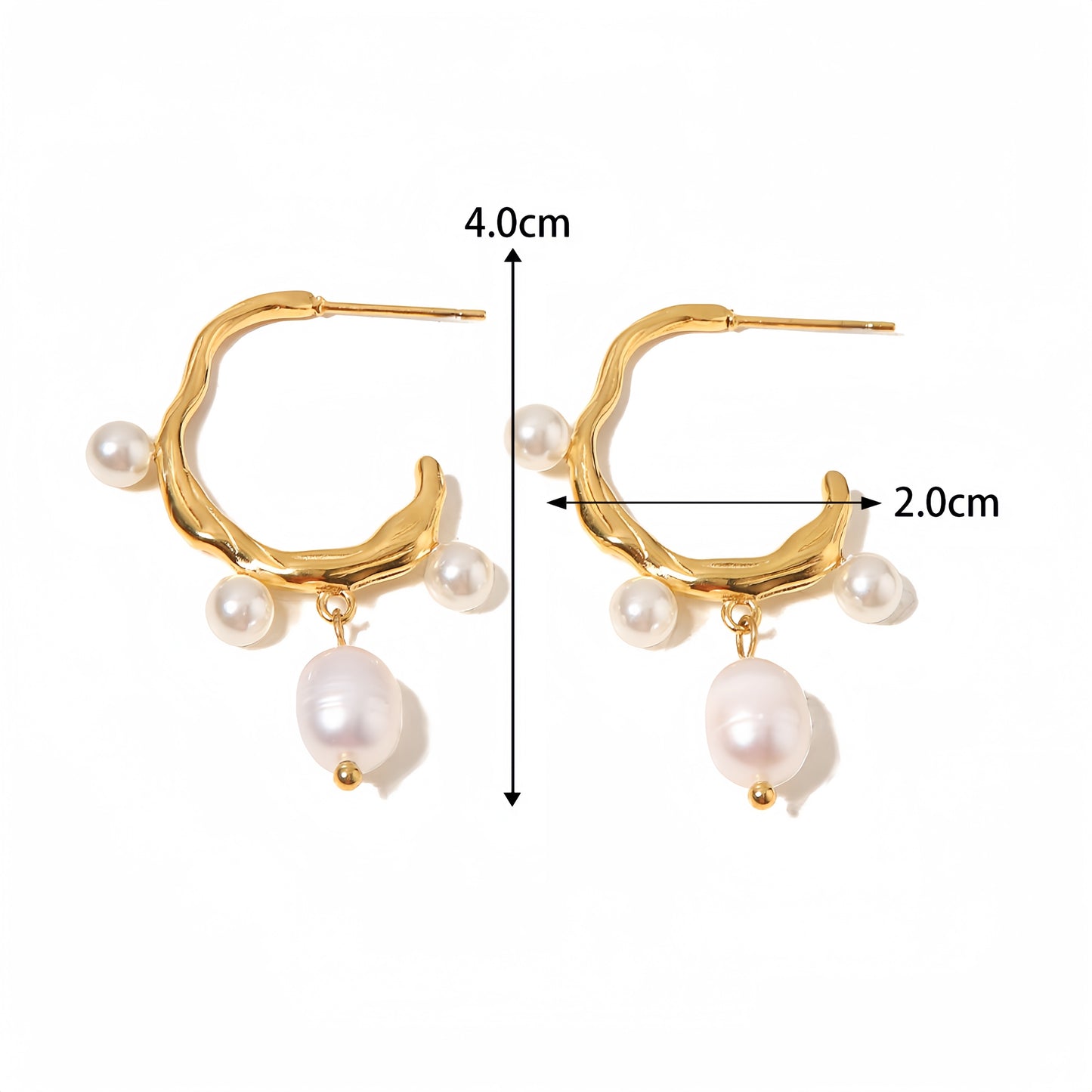 18K Gold Plated Uneven C Natural Freshwater Pearl Earrings Waterproof