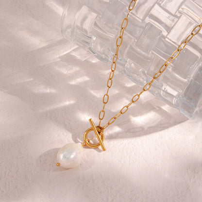 18K Golden Pearl Pendant O&T Clutch Waterproof Necklace