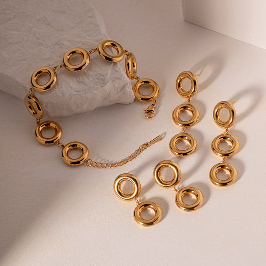 18K Gold Plated Three Round Style Earrings Waterproof