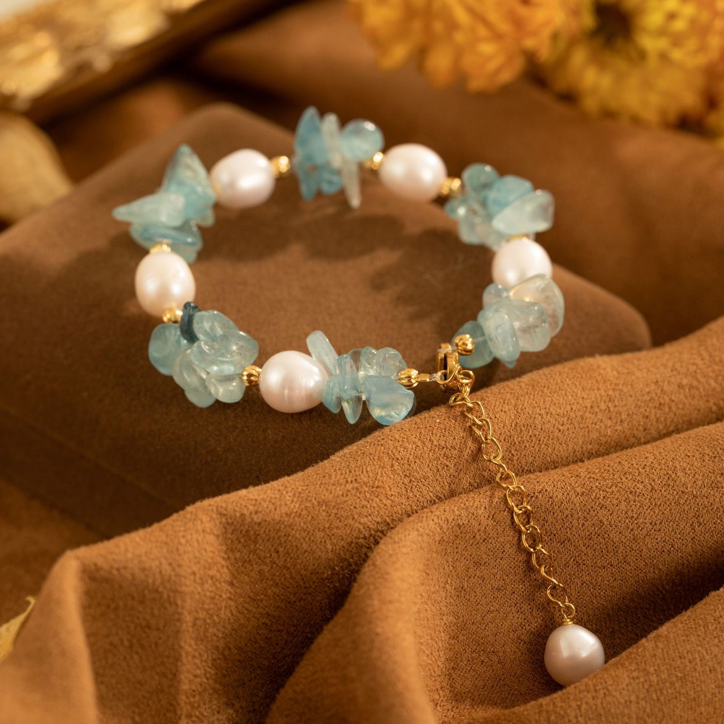 Natural Freshwater Pearl Aquamarine Bracelet