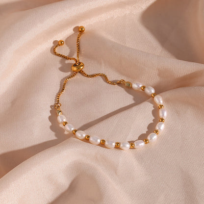 18K Gold Plated Freshwater Pearl Drawstring Waterproof Bracelet