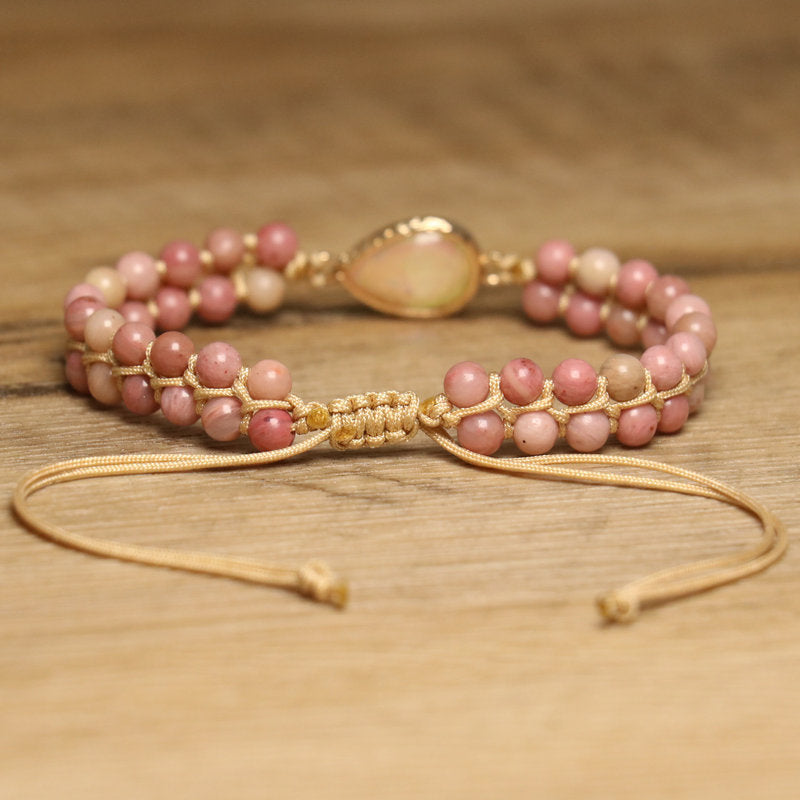 Natural Rhodochrosite Woven Bracelet