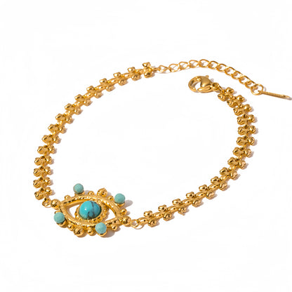 18K Gold Plated Natural Turquoise Devil's Eye Bracelet Waterproof