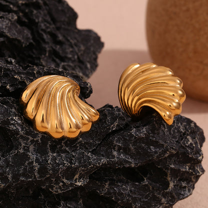 18K Gold Plated Shell Stud Waterproof Earrings