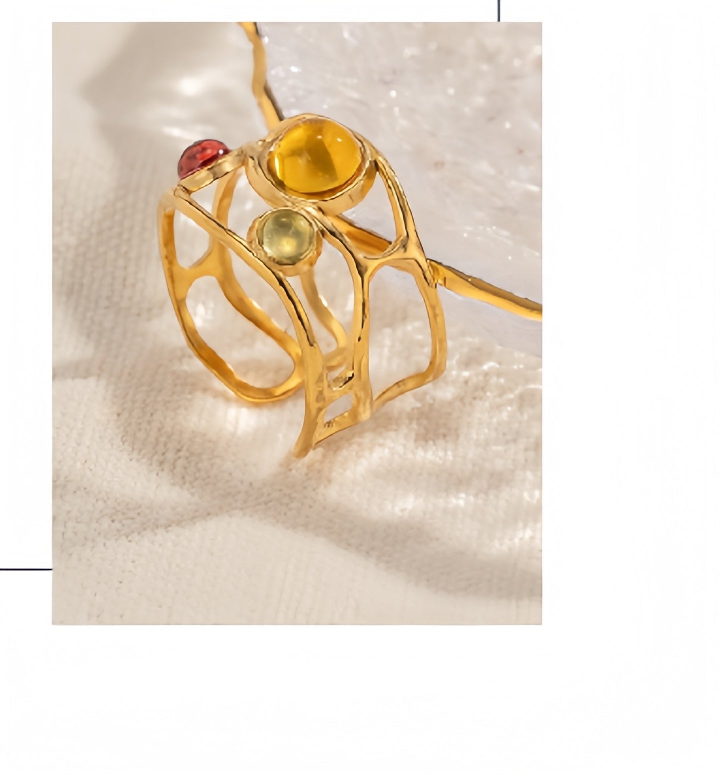 18K Gold Plated Colorful Resin Open Ring Waterproof