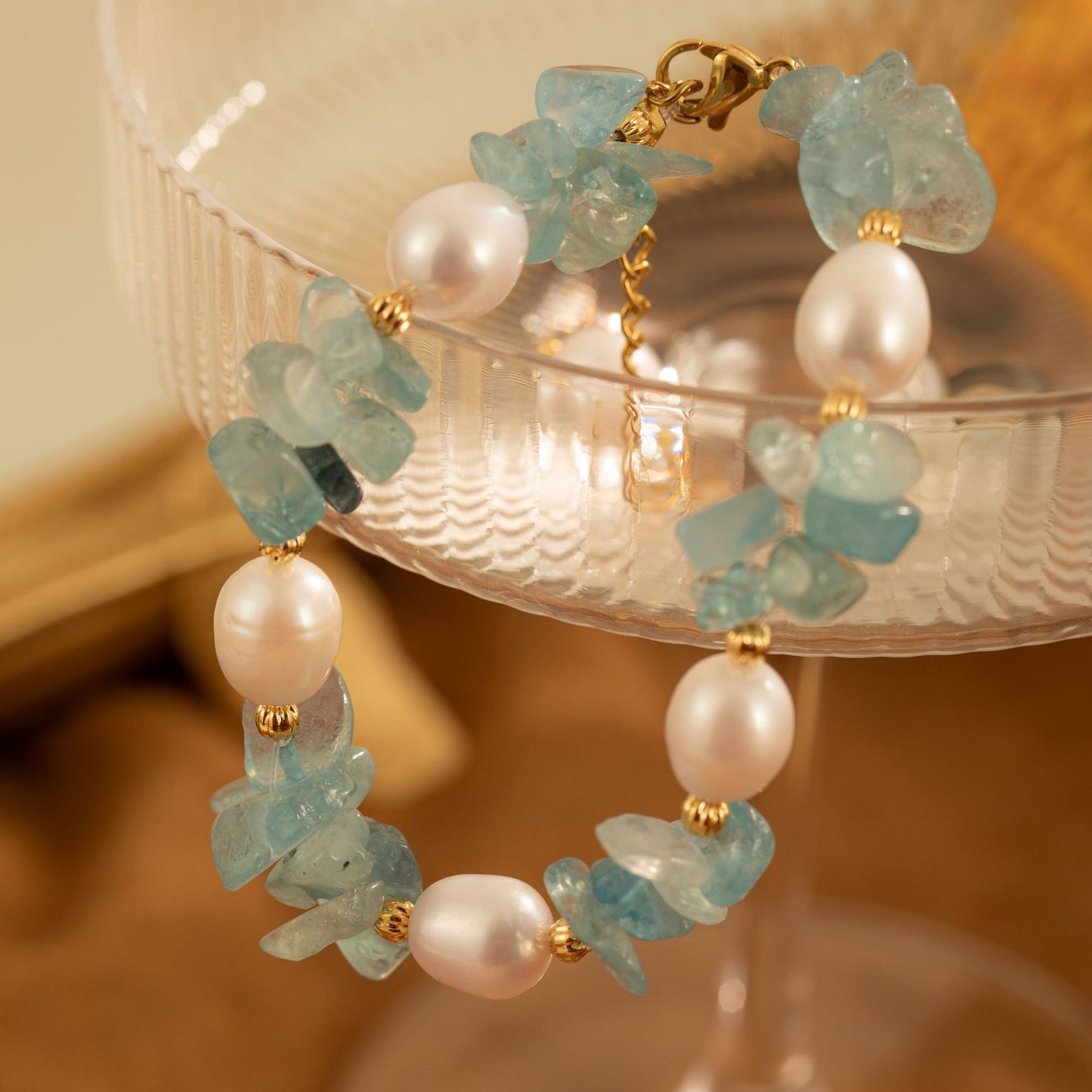 Natural Freshwater Pearl Aquamarine Bracelet