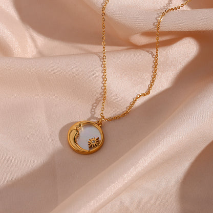 18K Gold Plated Natural Shell Moon Star Pendant Waterproof Necklace