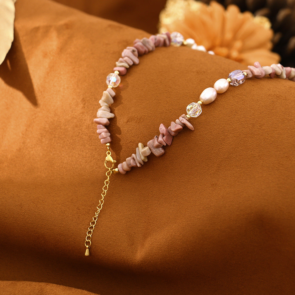 Baroque Rose Stone Natural Freshwater Pearl Necklace