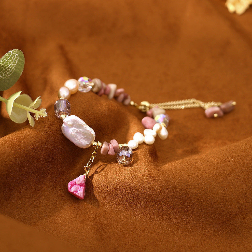 Baroque Natural Pearl Rose Stone Bracelet