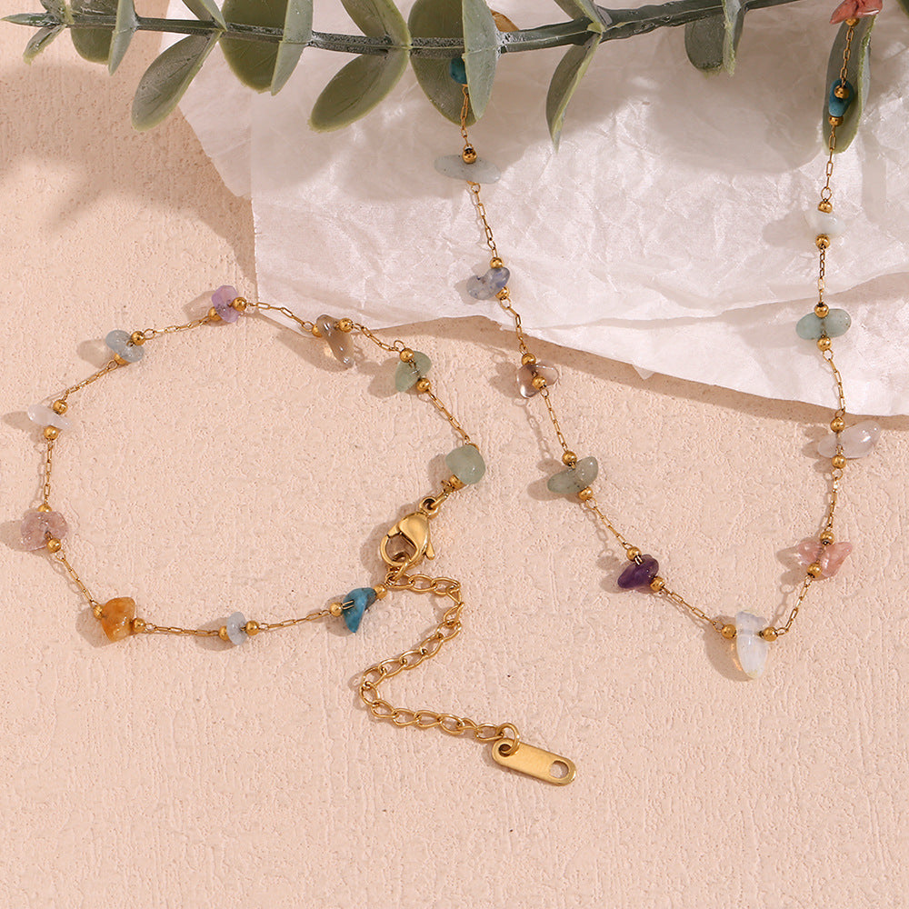 18K Gold Plated Colorful Crystal Handmade Chain Waterproof Necklace