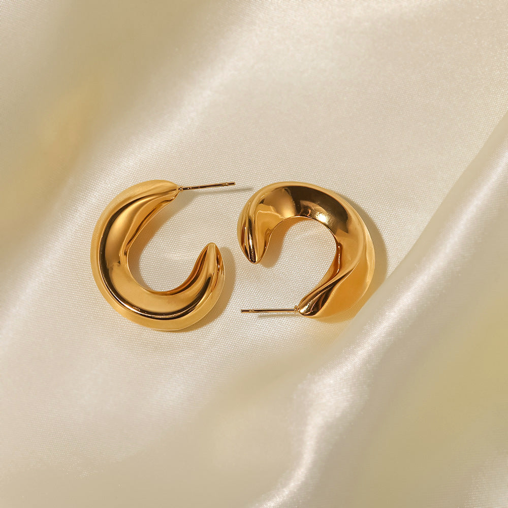 18K Gold Plated Wavy C-Shaped Hollow eEarrings Waterproof