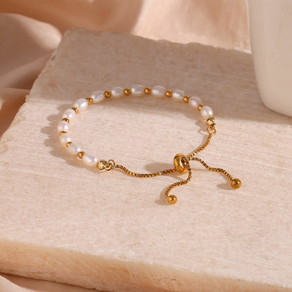 18K Gold Plated Freshwater Pearl Drawstring Waterproof Bracelet