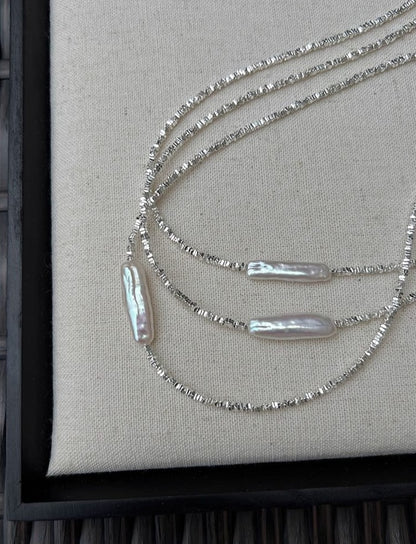 S925 Silver Rectangular Natural Freshwater Pearl Necklace