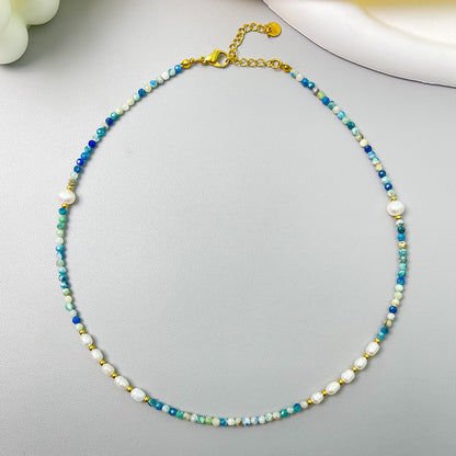 Natural azurite freshwater pearl necklace