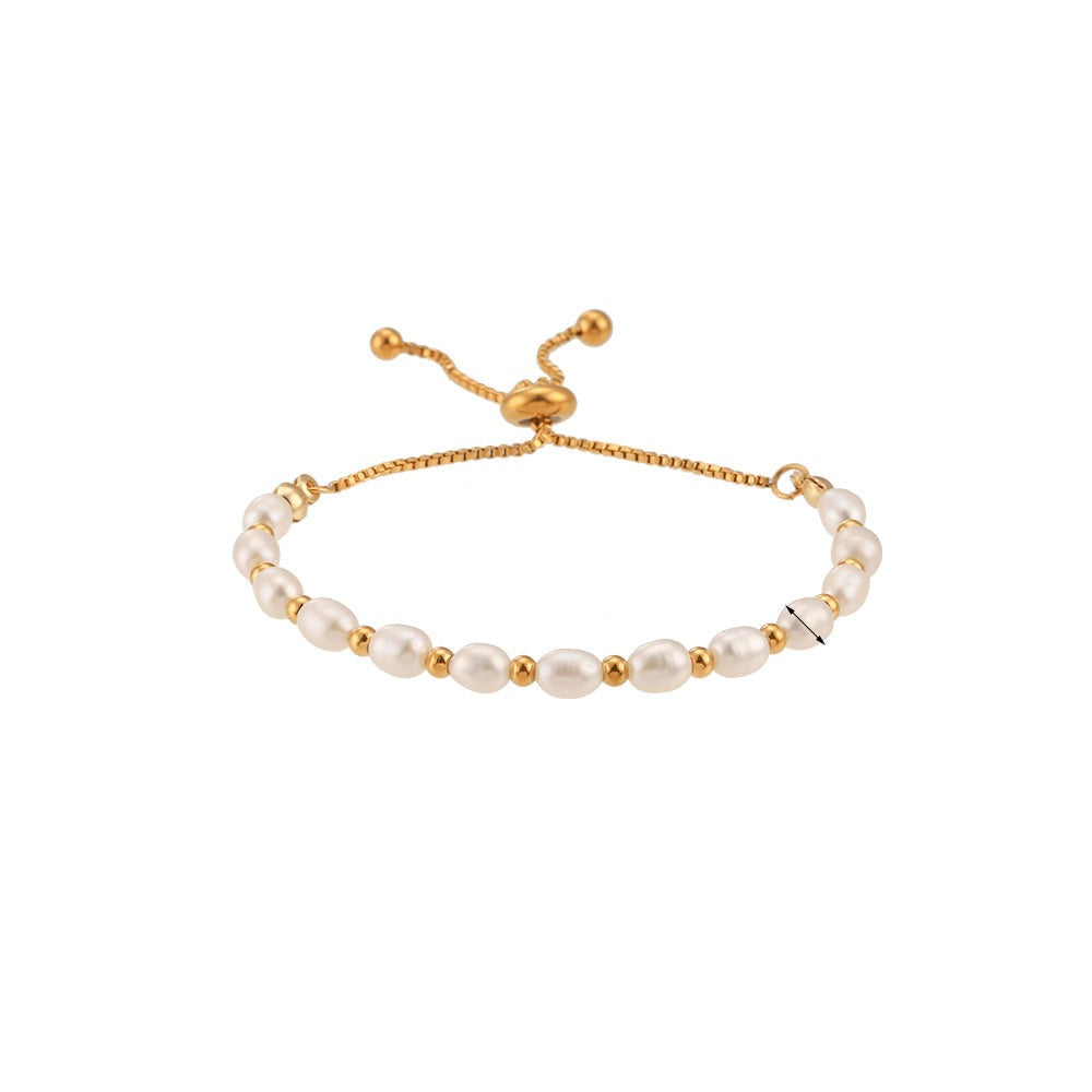 18K Gold Plated Freshwater Pearl Drawstring Waterproof Bracelet