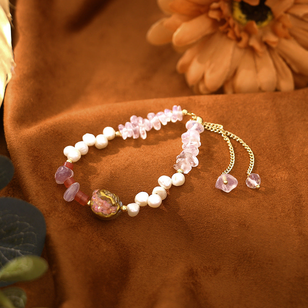 Baroque Rose Quartz Pomegranate Natural Freshwater Pearl Bracelet