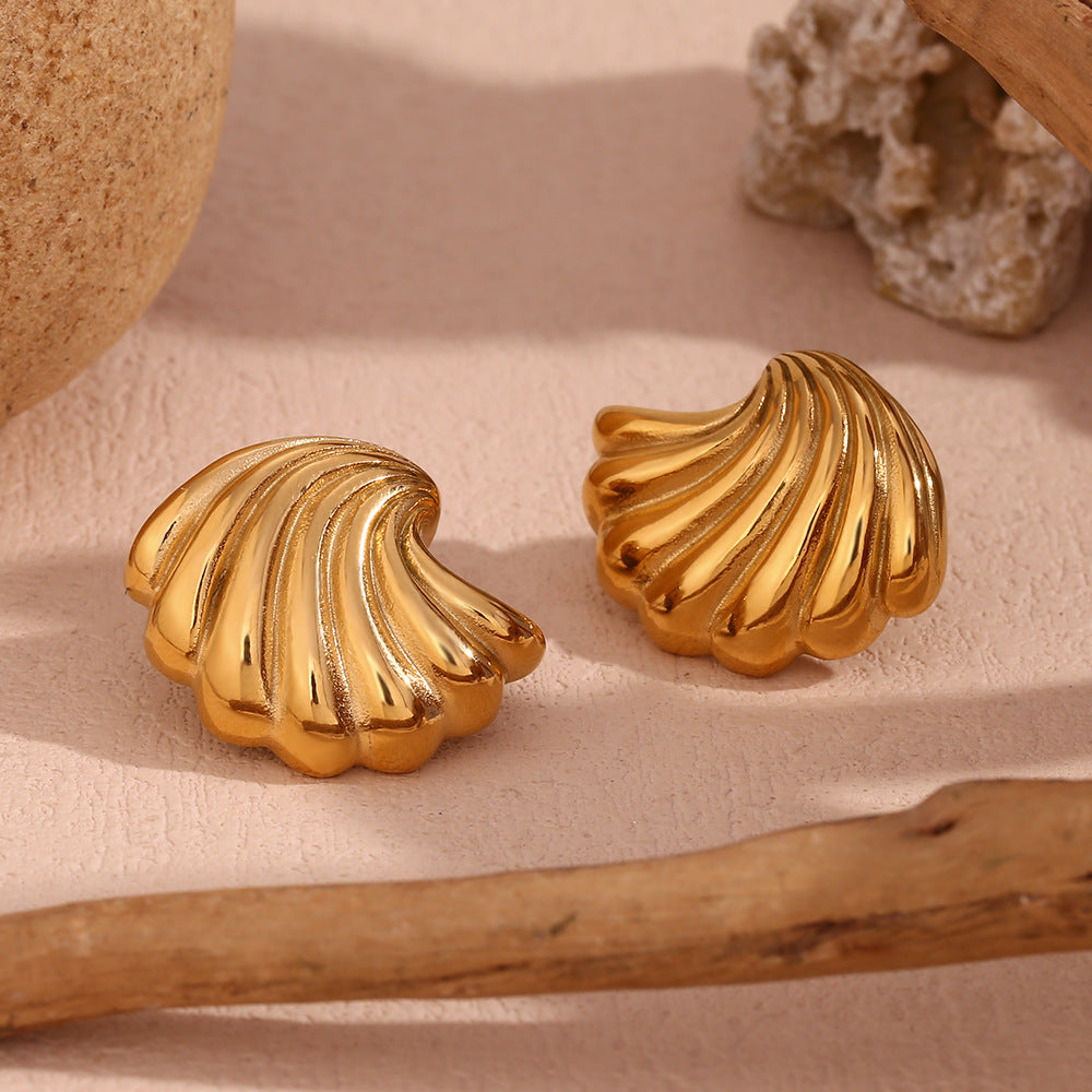 18K Gold Plated Shell Stud Waterproof Earrings