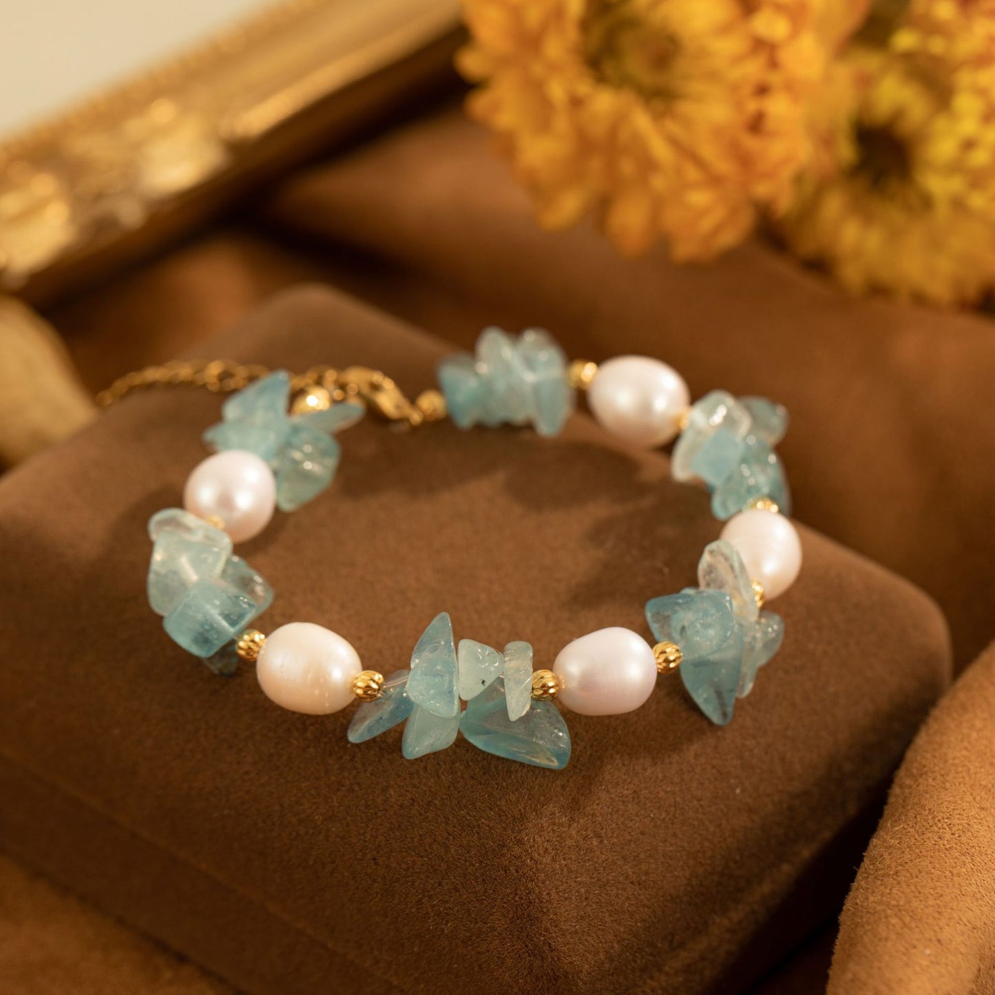 Natural Freshwater Pearl Aquamarine Bracelet