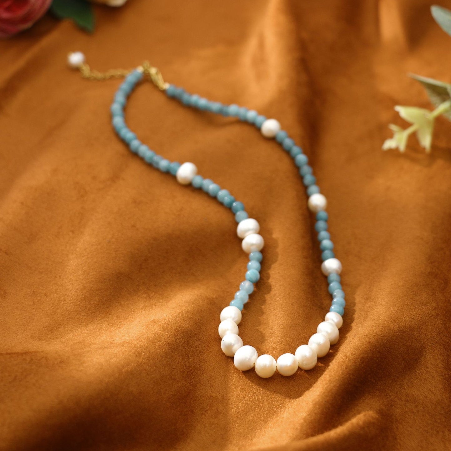 Aquamarine Natural Freshwater Pearl Necklace