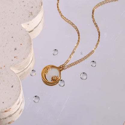 18K Gold Plated Natural Shell Moon Star Pendant Waterproof Necklace