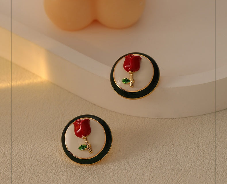 French Vintage Rose Oil Drop Earrings