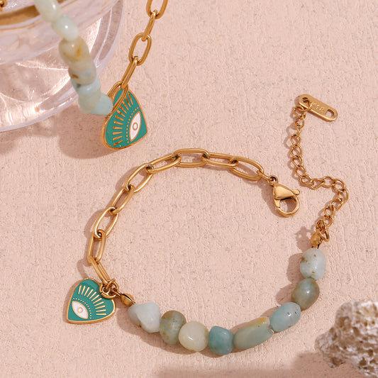 18K Gold Plated Amazonite Chain Spliced Devil's Eye Waterproof Bracelet