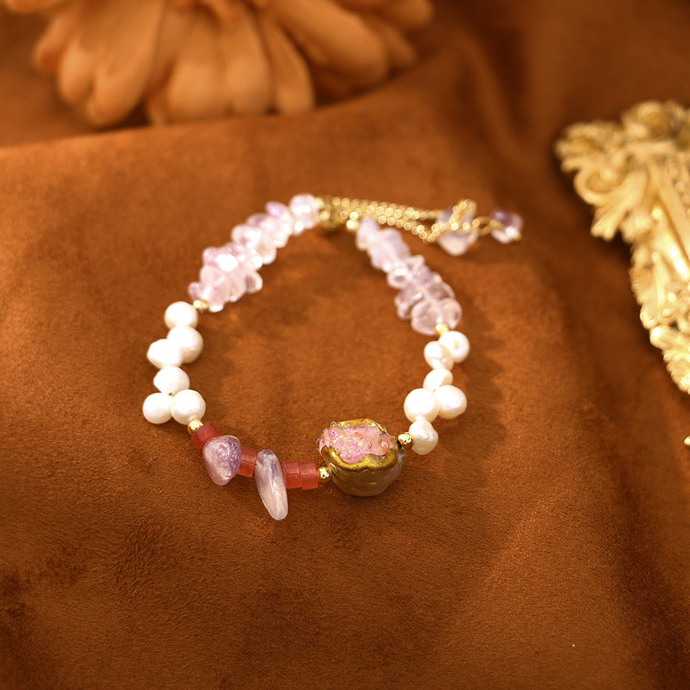 Baroque Rose Quartz Pomegranate Natural Freshwater Pearl Bracelet