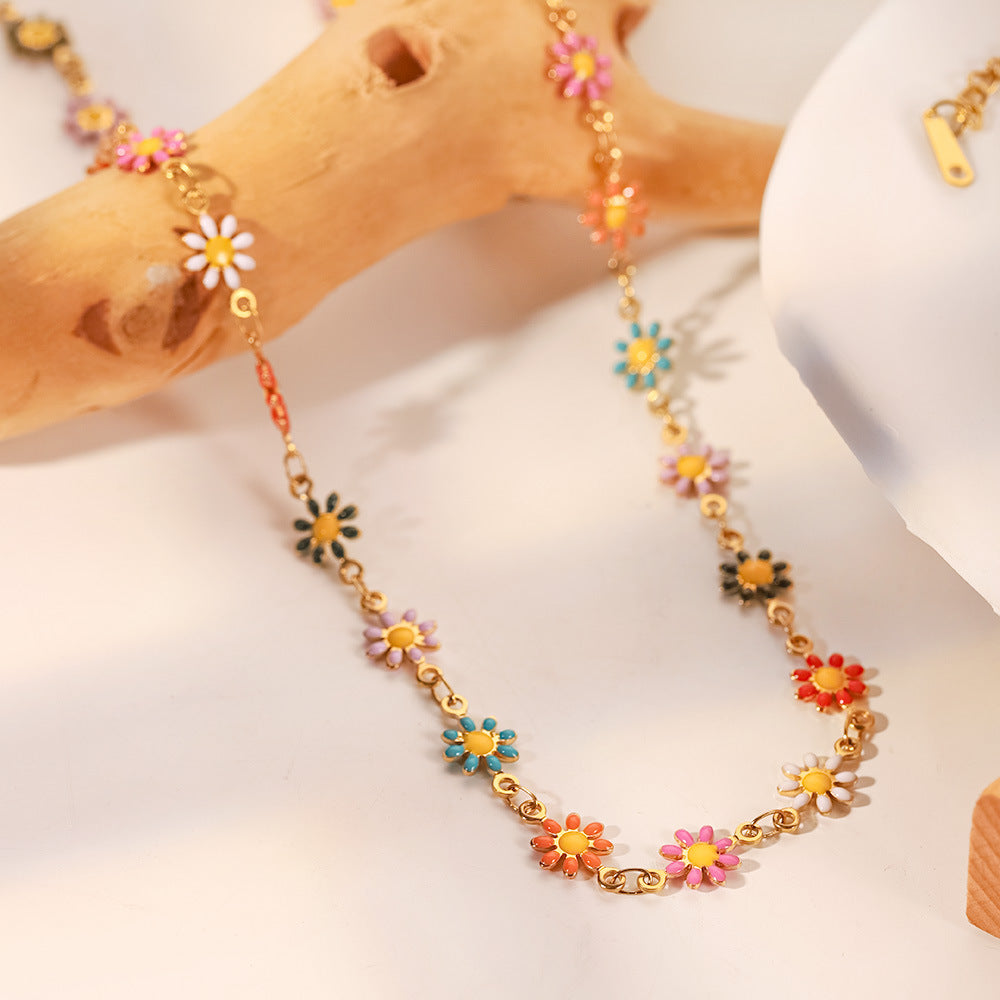 18K Gold Plated Color/White Daisy Necklace Waterproof