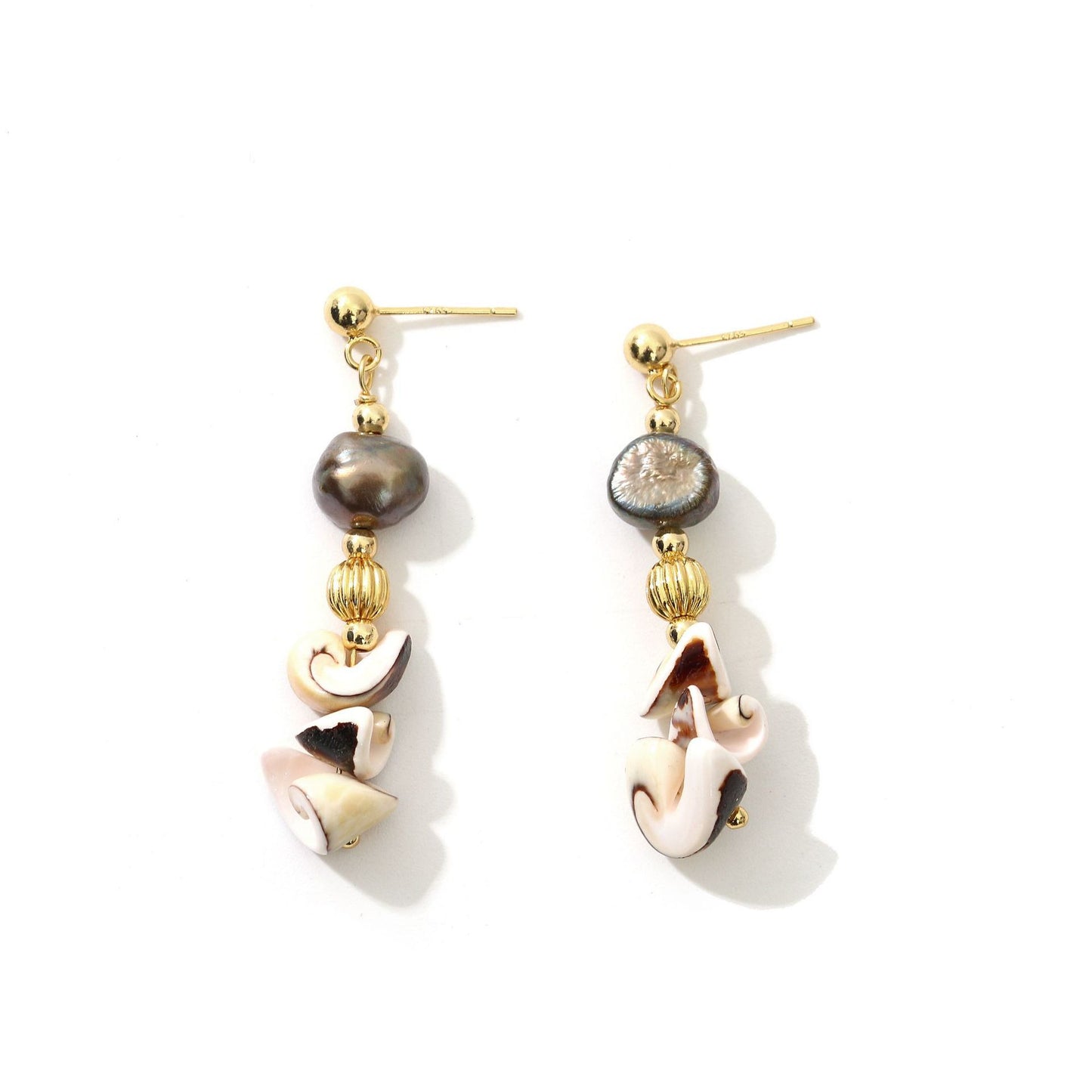 Conch Black Baroque Natural Freshwater Pearl Earrings