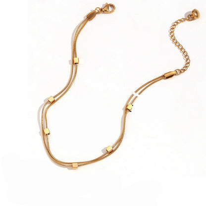 18K Gold Plated Cubic Bead Layered Waterproof Anklet