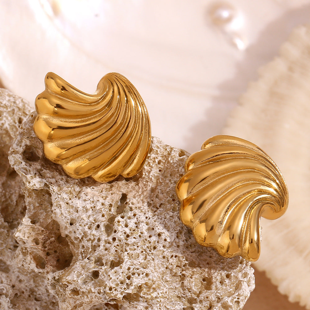 18K Gold Plated Shell Stud Waterproof Earrings