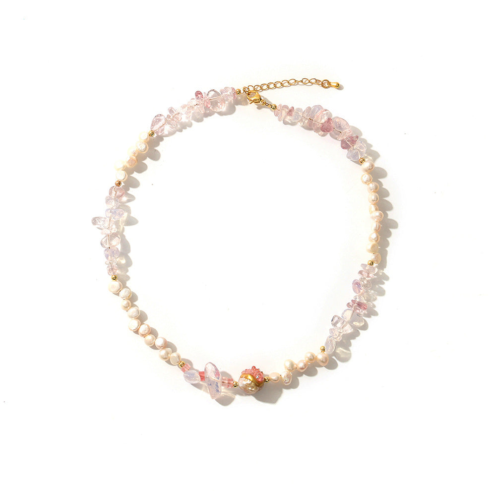 Baroque Rose Quartz Pomegranate Natural Freshwater Pearl Necklace