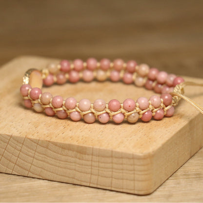 Natural Rhodochrosite Woven Bracelet