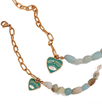 18K Gold Plated Amazonite Chain Spliced Devil's Eye Waterproof Bracelet