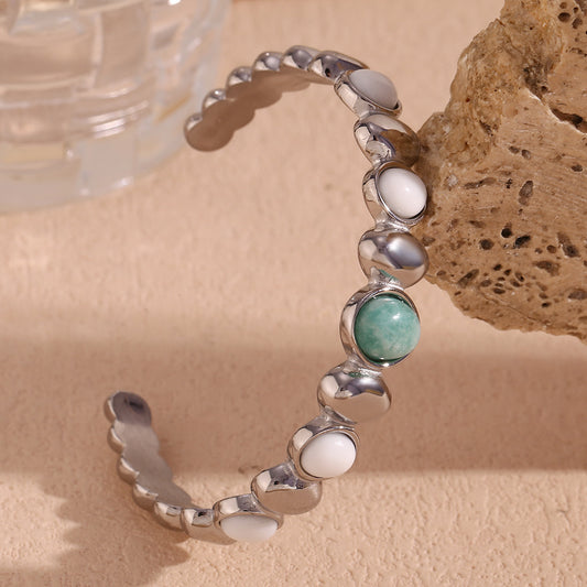 18K Stainless Steel Round Head Amazonite White Jade Waterproof Bracelet