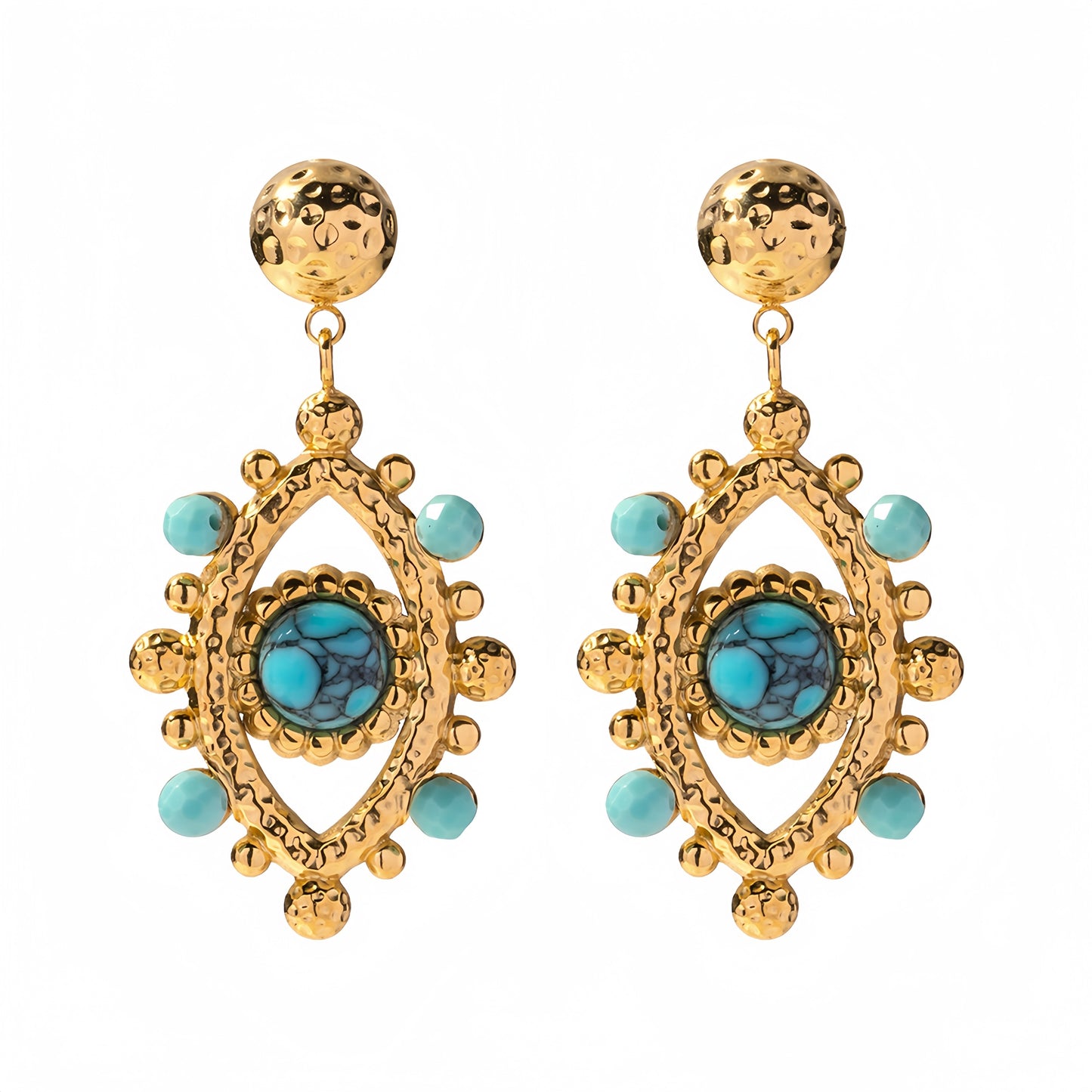 18K Gold pPlated Natural Turquoise Devil's Eye Drop Earrings Waterproof