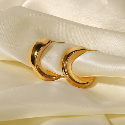 18K Gold Plated Wavy C-Shaped Hollow eEarrings Waterproof