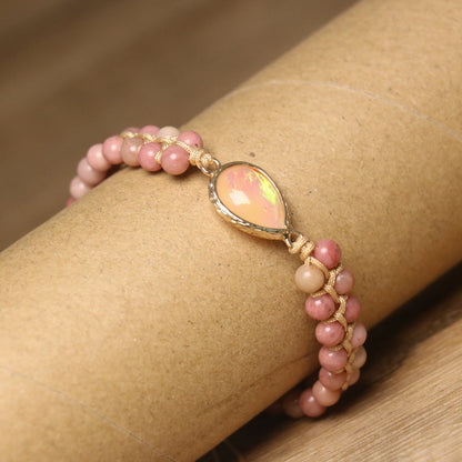 Natural Rhodochrosite Woven Bracelet