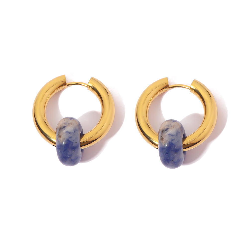 18K Gold Plated Natural Lapis Lazuli Drop Earrings Waterproof